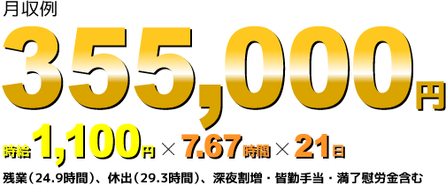 355,000円（時給1,100円×7.67時間×21日